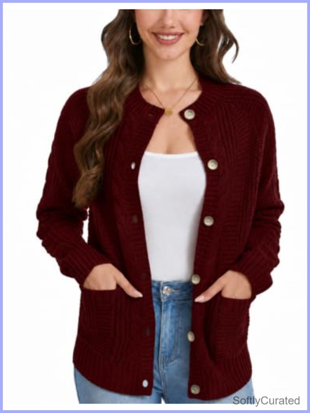 Cable Knit Button Down Cardigan Sweater with Pockets